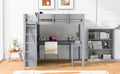 Full Size Loft Bed With Desk And Shelf Gray Full Gray Solid Wood