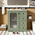 30 Inch Bathroom Vanity With A Soft Close Glass Door, Adjustable Shelves, And Three Drawers Green Bathroom Solid Wood Mdf Glass