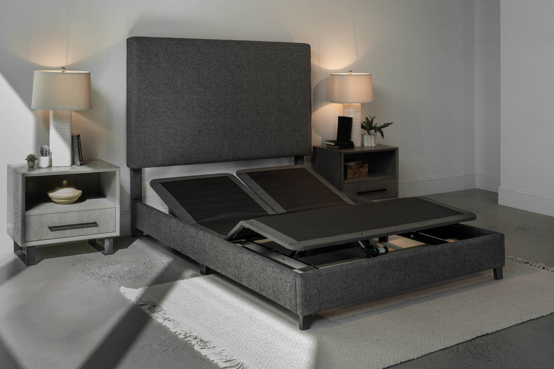 Goodvibesleep Immersive Sound Flex Head Adjustable Base, Queen Size Queen Gray Metal Waterproof Fabric