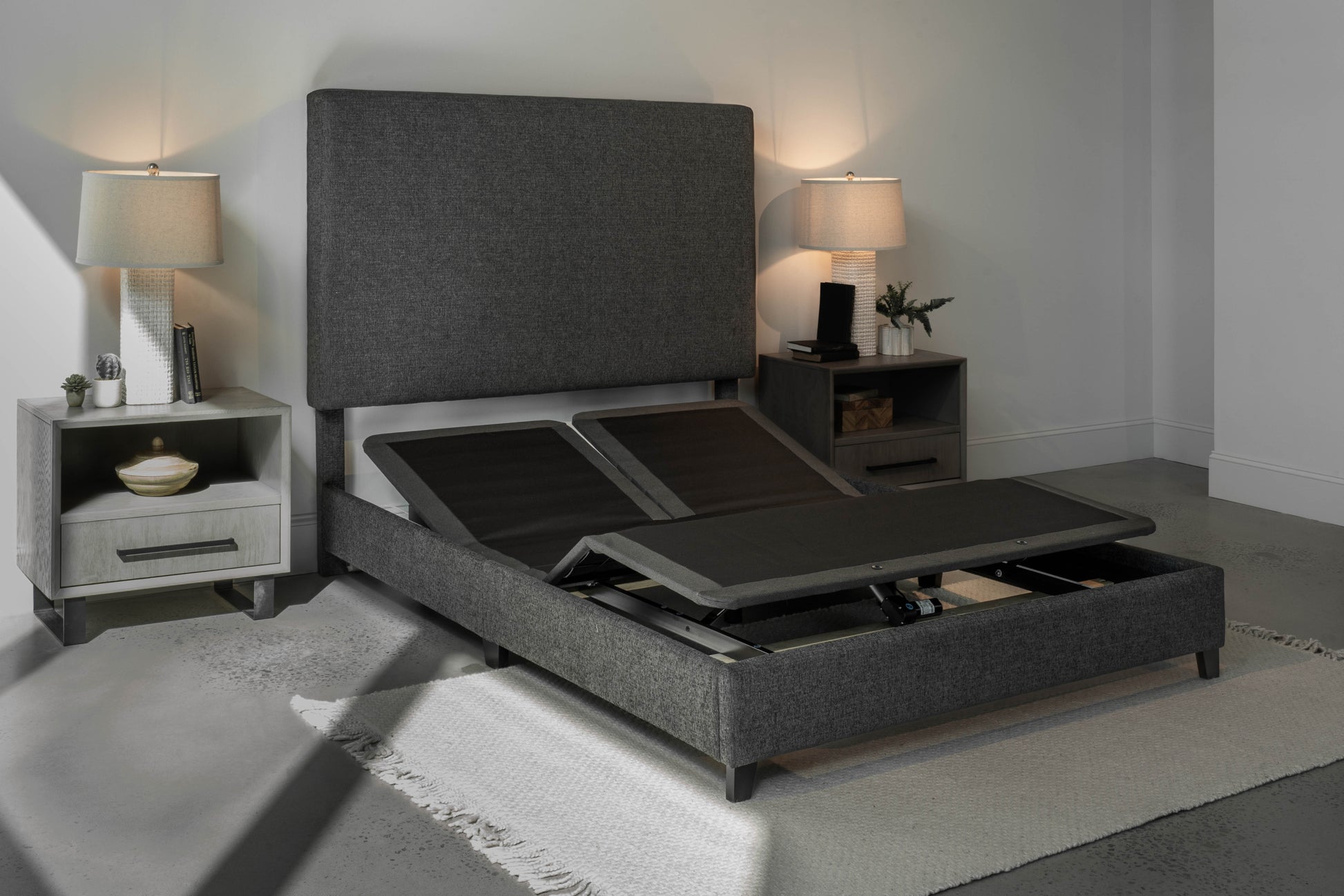 Goodvibesleep Immersive Sound Flex Head Adjustable Base, Queen Size Queen Gray Metal Waterproof Fabric