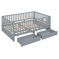 Full Size Wood Daybed With Fence Guardrails And 2 Drawers, Split Into Independent Floor Bed & Daybed, Gray Old Sku :Lp000882Aae Full Gray Solid Wood Mdf