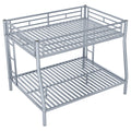 Full Xl Over Queen Metal Bunk Bed With Ladder And Guardrails, Silver Box Spring Not Required Full Xl Silver Metal Metal