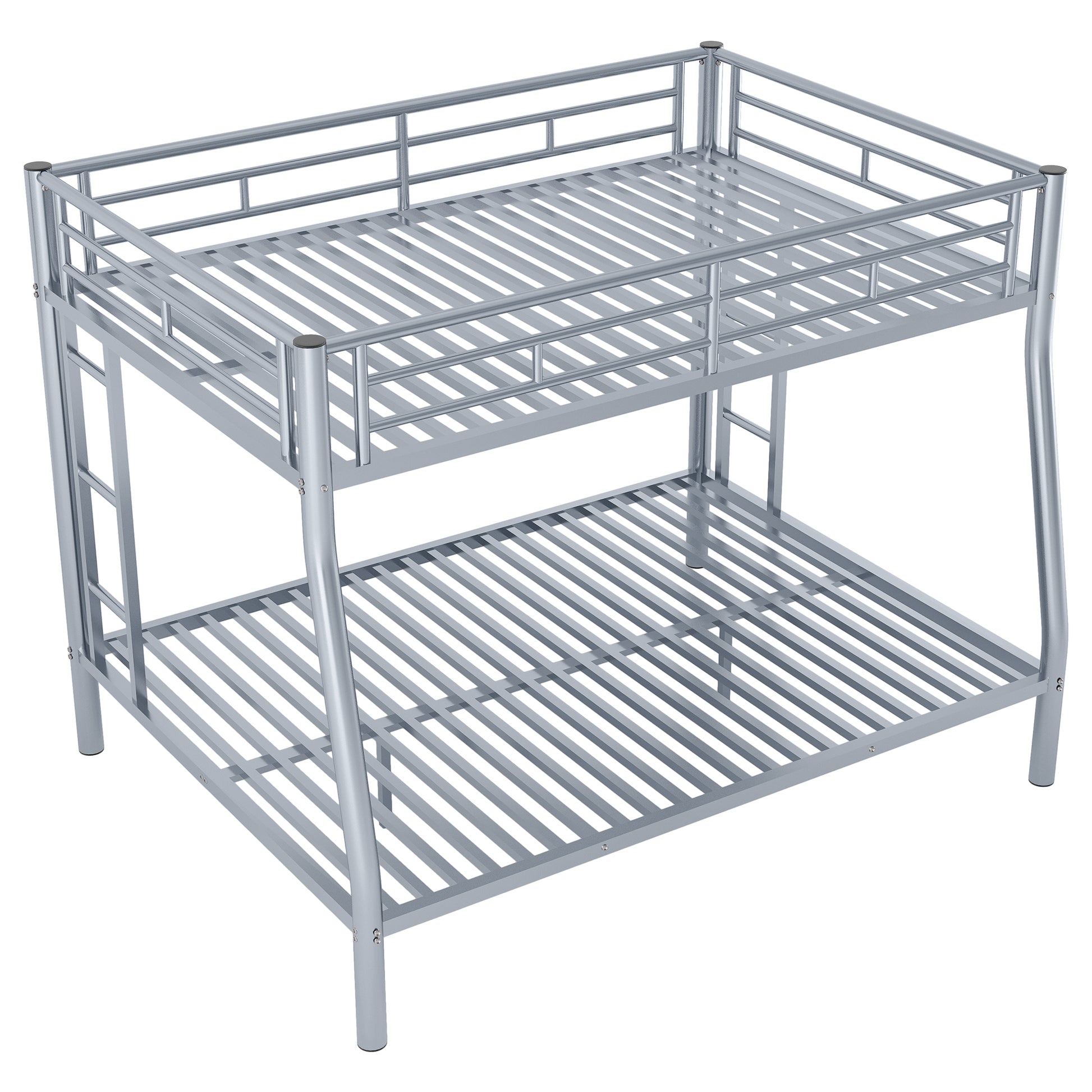 Full Xl Over Queen Metal Bunk Bed With Ladder And Guardrails, Silver Box Spring Not Required Full Xl Silver Metal Metal