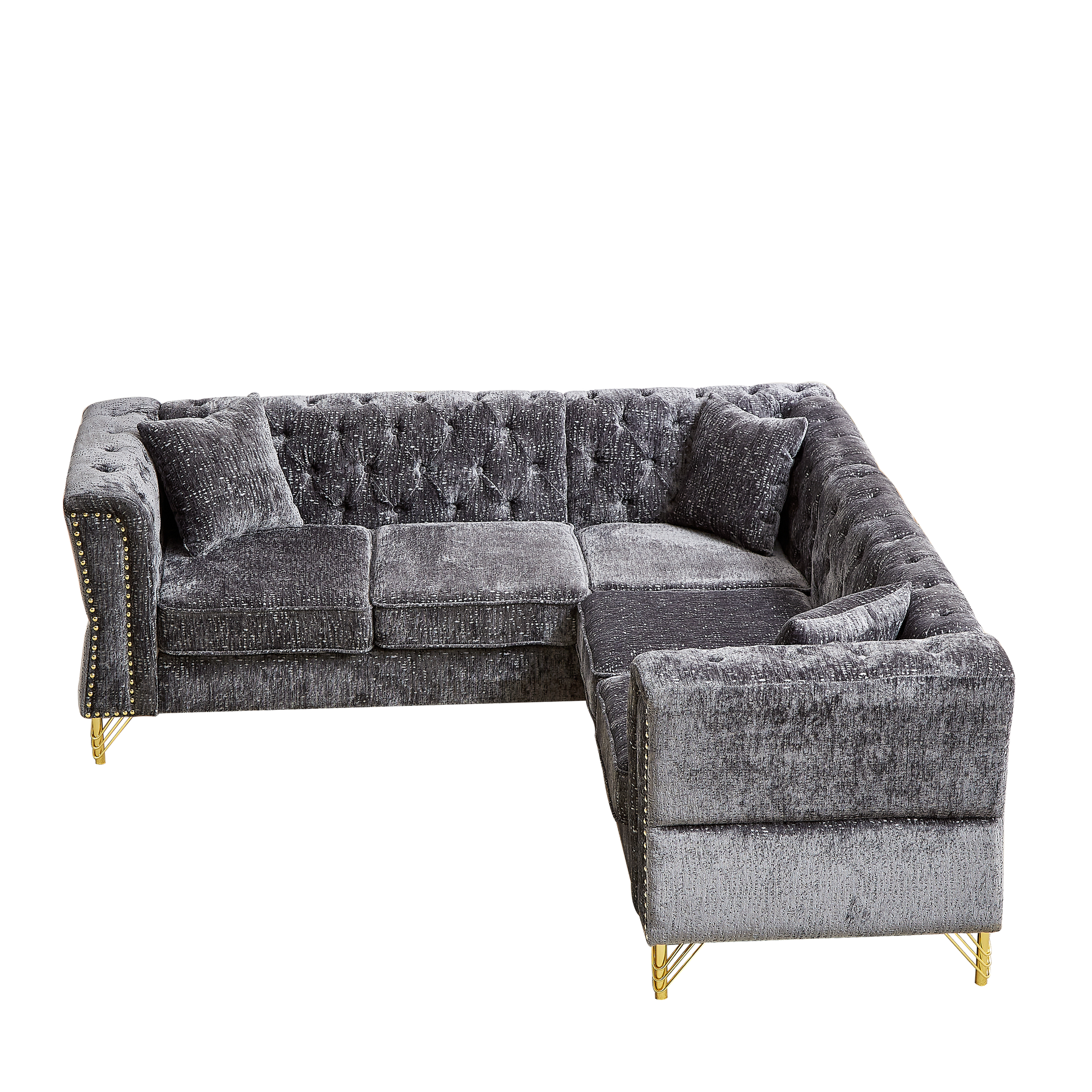 81.5 Inch Chenille Corner Sofal Shaped Sectional Couch, 5 Seater Corner Sofas With 3 Cushions For Living Room, Bedroom, Apartment, Office Grey Foam Chenille 5 Seat