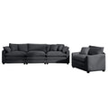 Mid Century Modern Sectional Set Of Two, One 3 Seater Sectional And One Single Seater Sectional With 2 Arm Pillows And 4 Throw Pillows, Living Room Sectional Grey Corduroy Fabric Grey Corduroy 4 Seat
