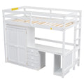 Twin Size Loft Bed With Wardrobe, Desk And Storage Drawers, White Twin White Pine