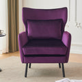 Wing Back Velvet Accent Chair, Modern Living Room Armchair Comfy Upholstered Single Sofa Chair For Bedroom Dorms Reading Reception Room With Metal Legs & Pillow, Purple Purple Velvet