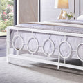 King Size Classical Metal Bed Frame With Circular Design Headboard And Footboard, Under Bed Space, White King White Iron