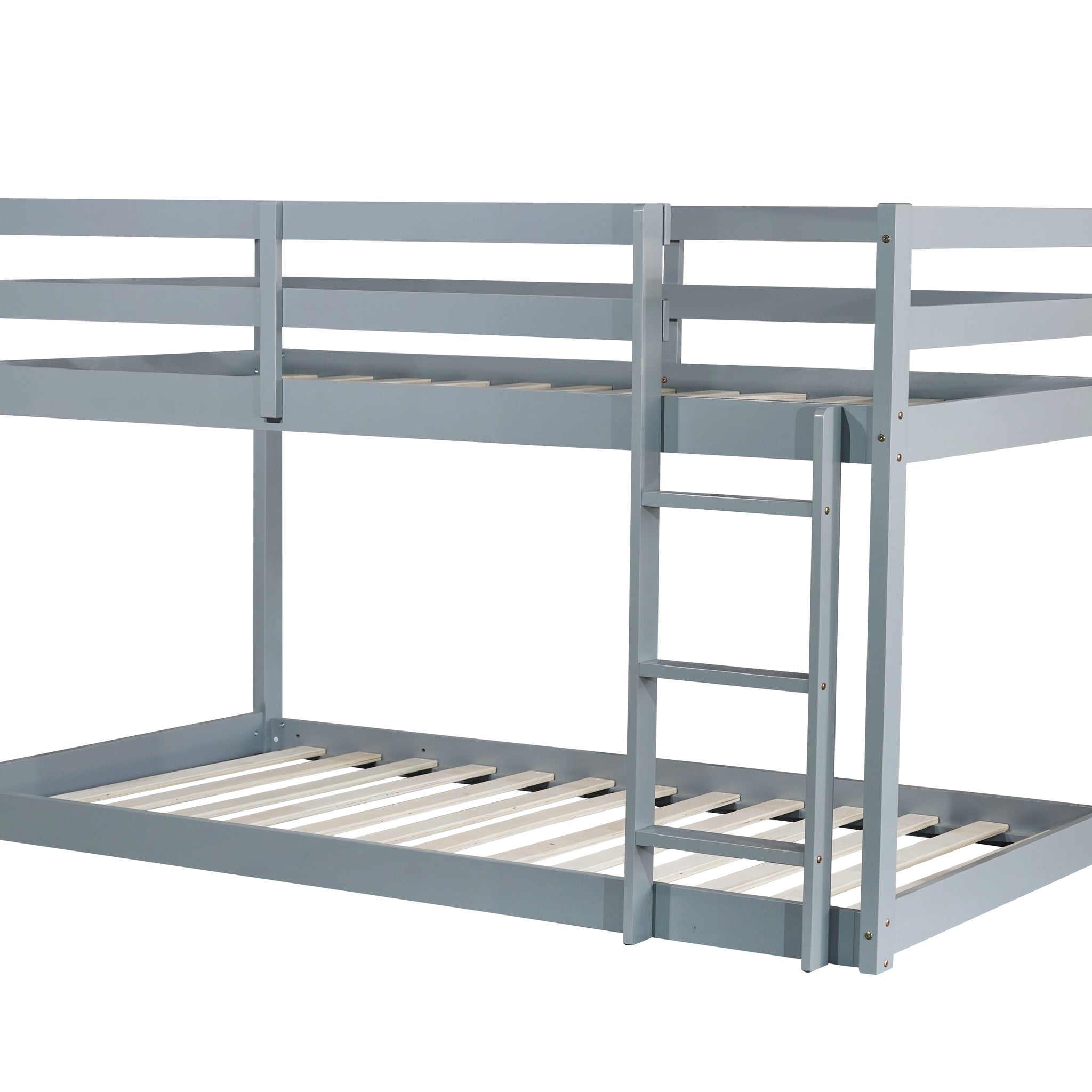 Solid Woodensolid Rubber Wooden Twin Over Twin Loft Bed With Ladder ,Upper And Bottom Bed Platforms Crafted With Strengthened Slats ,Grey Twin Grey Rubber Wood