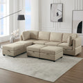 Adjustable Arms And Backs Sectional Sofa, Modern Sectional Couch U Shaped Sofa Couch With Storage Ottoman, Sofa With Convertible Chaise Beige Beige Polyester 4 Seat