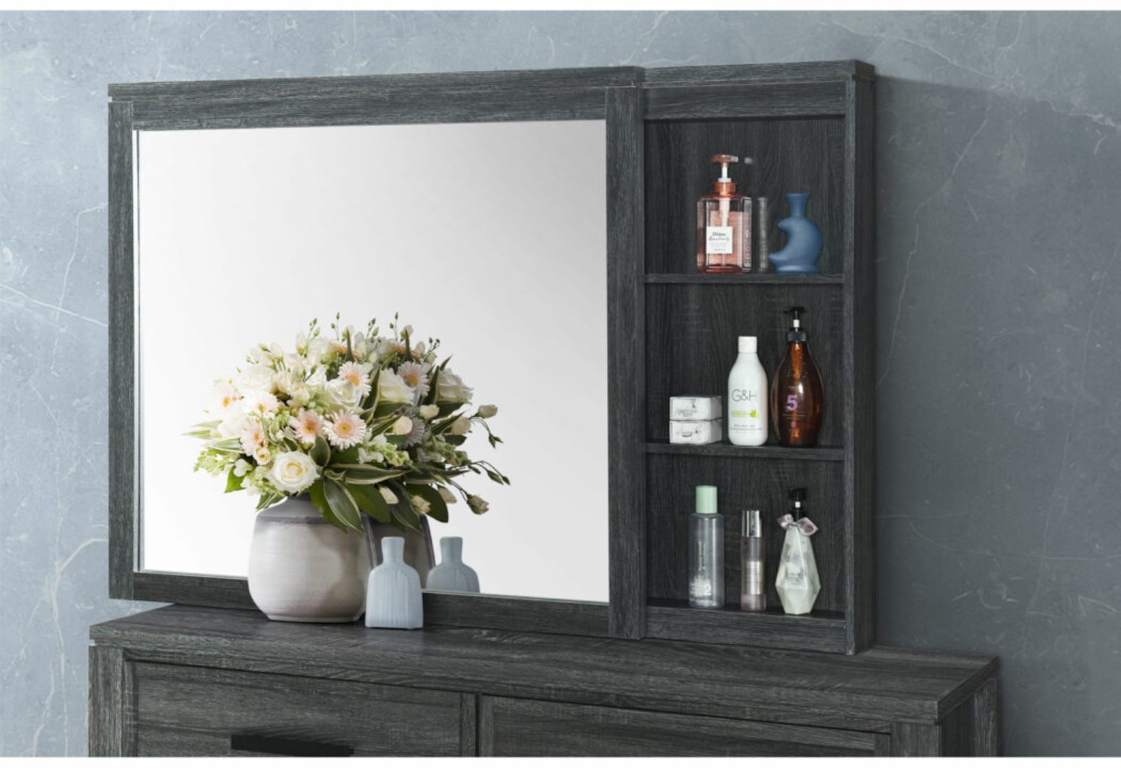 Aya Dark Grey Mirror Dark Gray Solid Wood Mdf