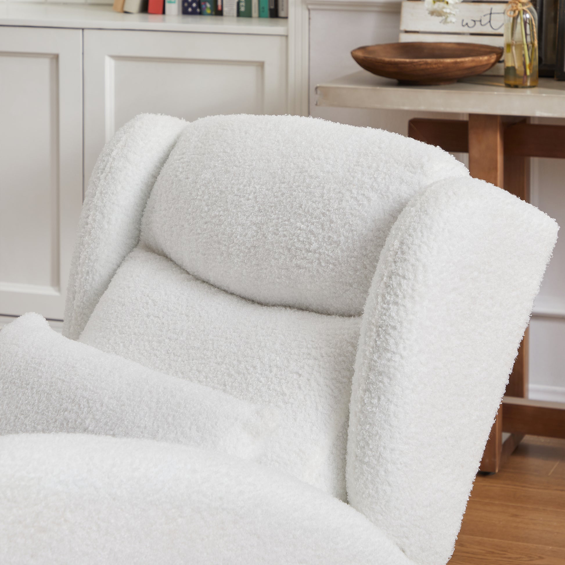 27.2"W Modern Accent High Backrest Living Room Lounge Arm Rocking Chair, Two Side Pocket Ivory Foam Fabric