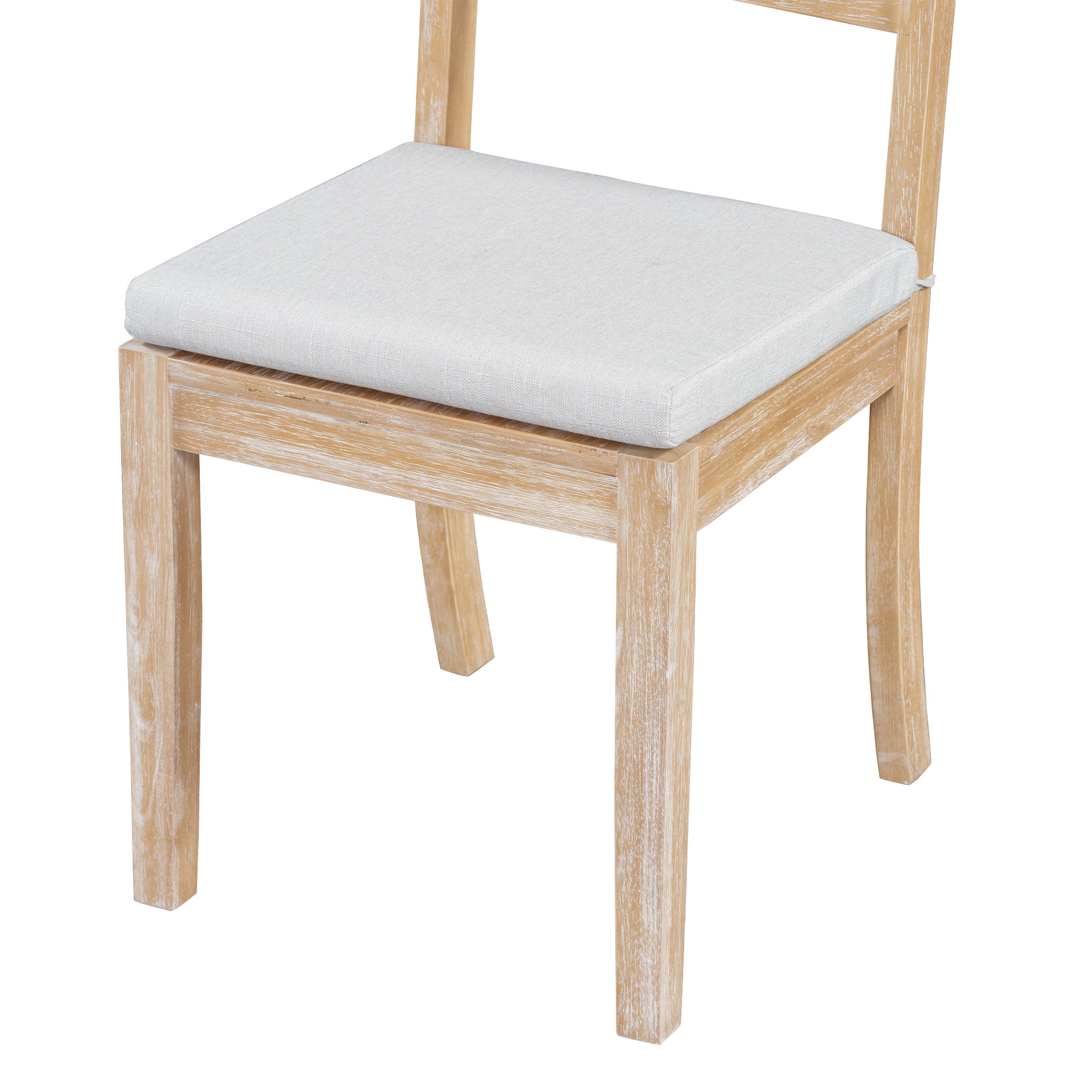 6 Piece Wood Dining Table Set With Storage Shelf And Curved Legs, Kitchen Table Set With Bench And 4 Removable Cushions Dining Chairs, Modern Style, Natural Beige Cushion Wood Dining Room Distressed Finish Rubberwood Rectangular Dining Table With Bench