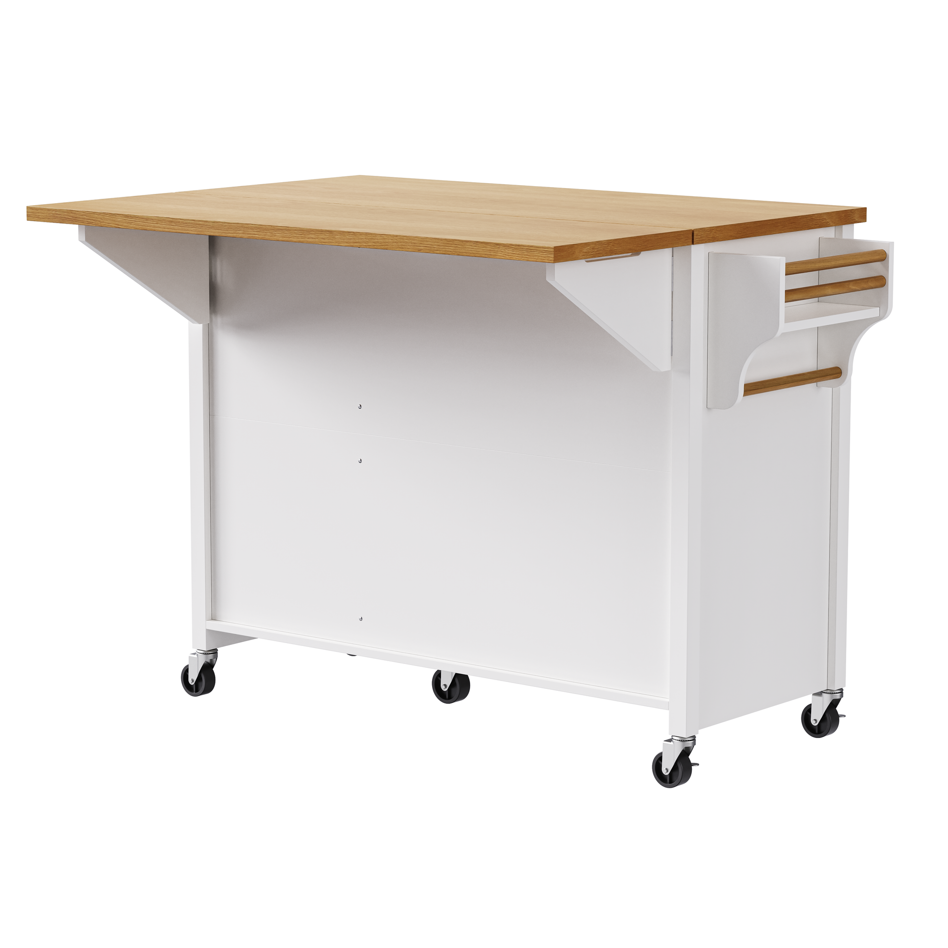K&K 52'' Kitchen Island With Drop Leaf, Embossed Texture Kitchen Island On Wheels With Spice Rack, Towel Rack, 2 Doors And 5 Drawers, Kitchen Storage Cart With Adjustable Shelf For Kitchen, White