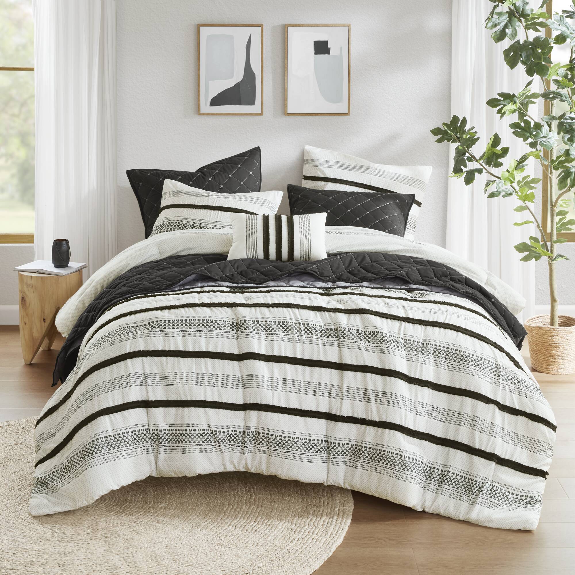 7 Piece Stripe Comforter And Quilt Set King Cal King Multicolor Polyester