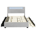 Queen Size Upholstered Platform Bed With Led Frame, With Twin Xl Size Trundle And 2 Drawers, Teddy Fleece, Gray Gray Fleece