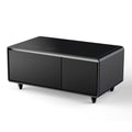 Modern Smart Coffee Table With Built In Fridge, Bluetooth Speaker, Wireless Charging, Touch Control Panel, Usb Interface, Outlet Protection, Atmosphere Light, Black Black Built In Outlets Or Usb Primary Living Space Luxury,Modern Freestanding Rectangular