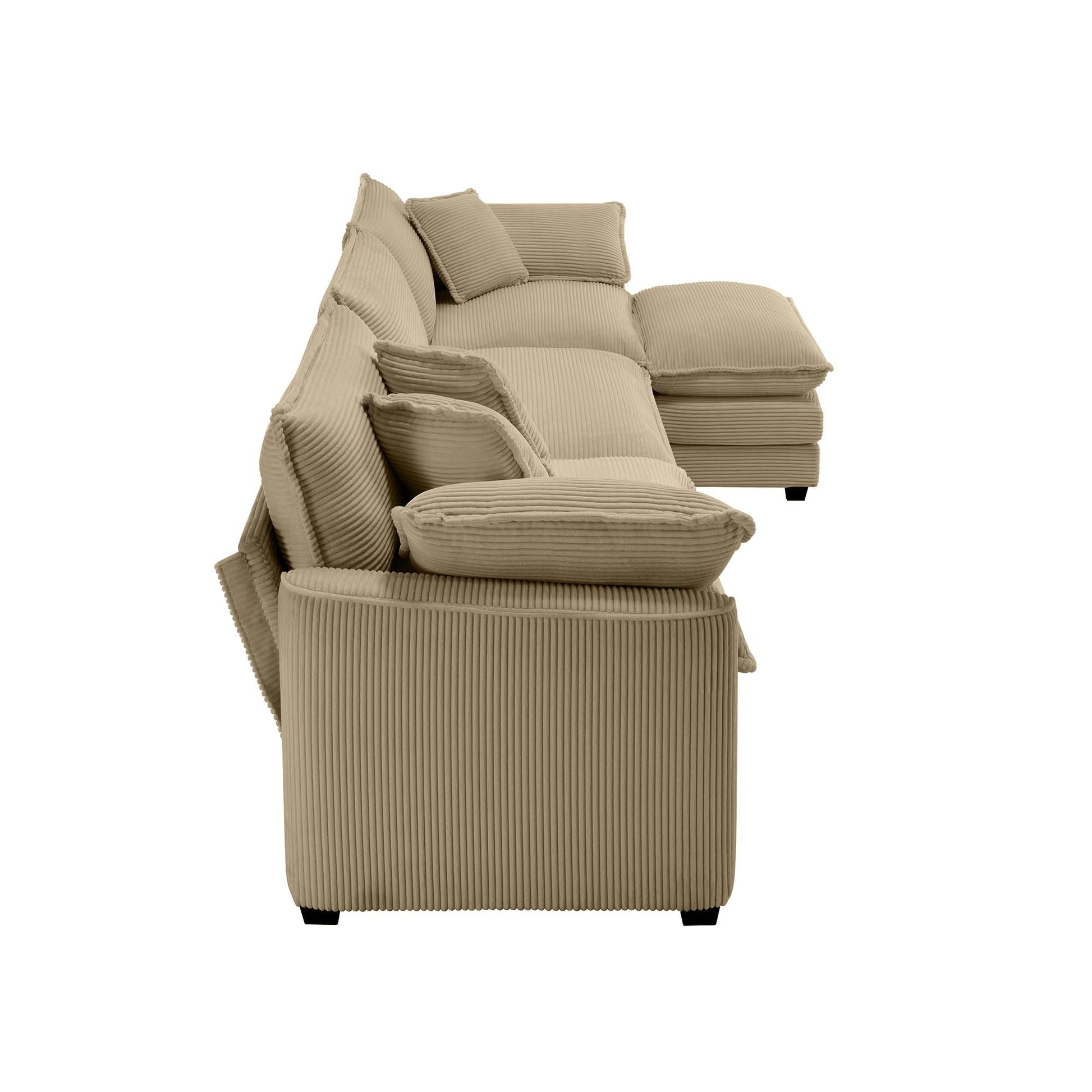 Corduroy 3 Seater Sofa With 1 Footrest, L Shaped Double Sofa With Ottoman For Small Living Rooms, Tan Corduroy Sofa Tan Corduroy 3 Seat
