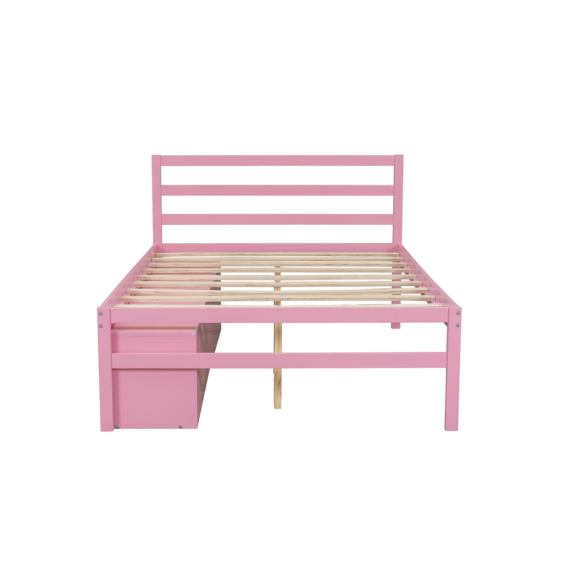 Full Size Wood Platform Bed With Removable Storage Shelves, Built In Two Storage Drawers For Added Convenience, Pink Full Pink Wood