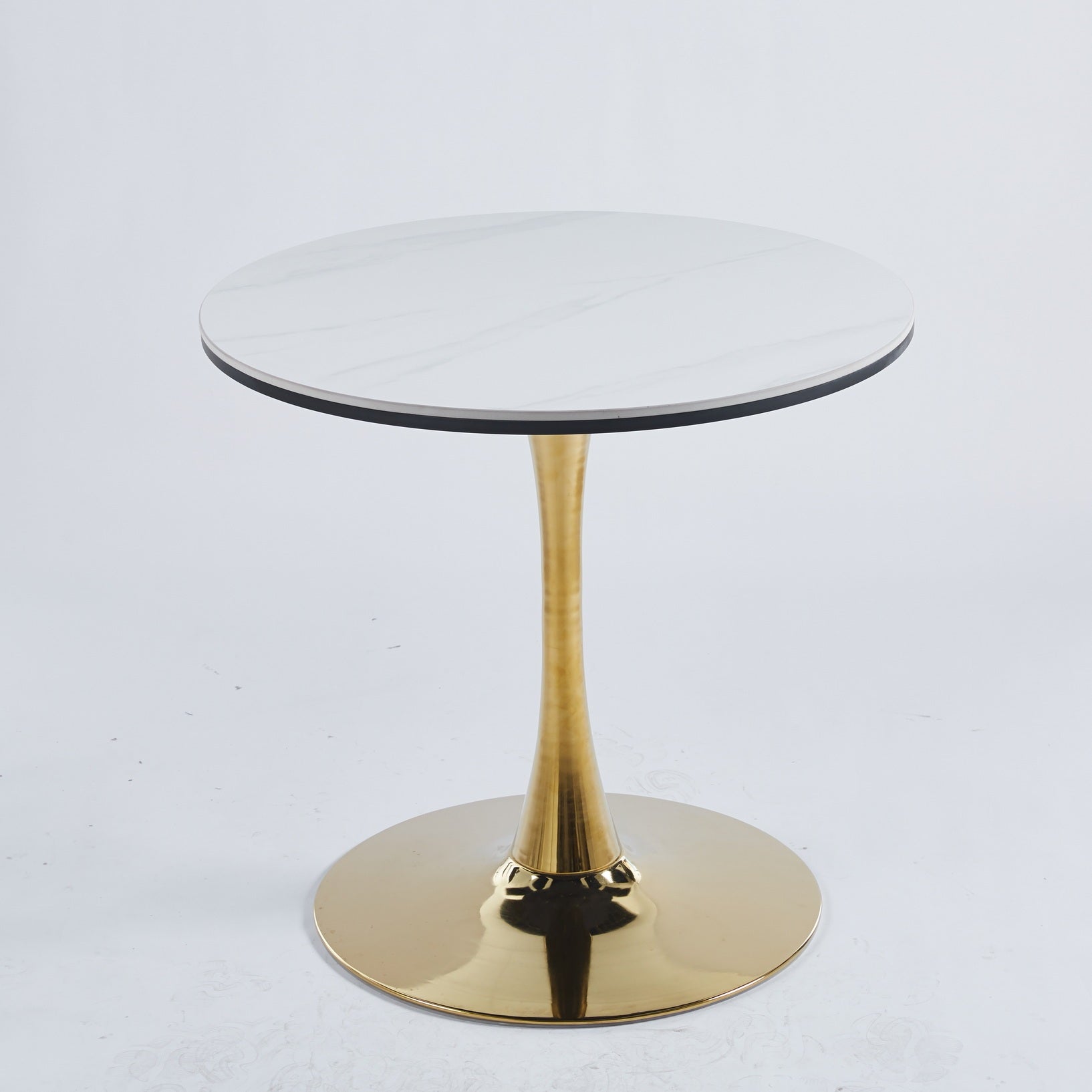 31.5"Golden And White Tulip Table Mid Century Dining Table For 2 4 People With Round Mdf Table Top, Pedestal Dining Table, End Table Leisure Coffee Table,Ceramic And Mdf Top Golden Mdf