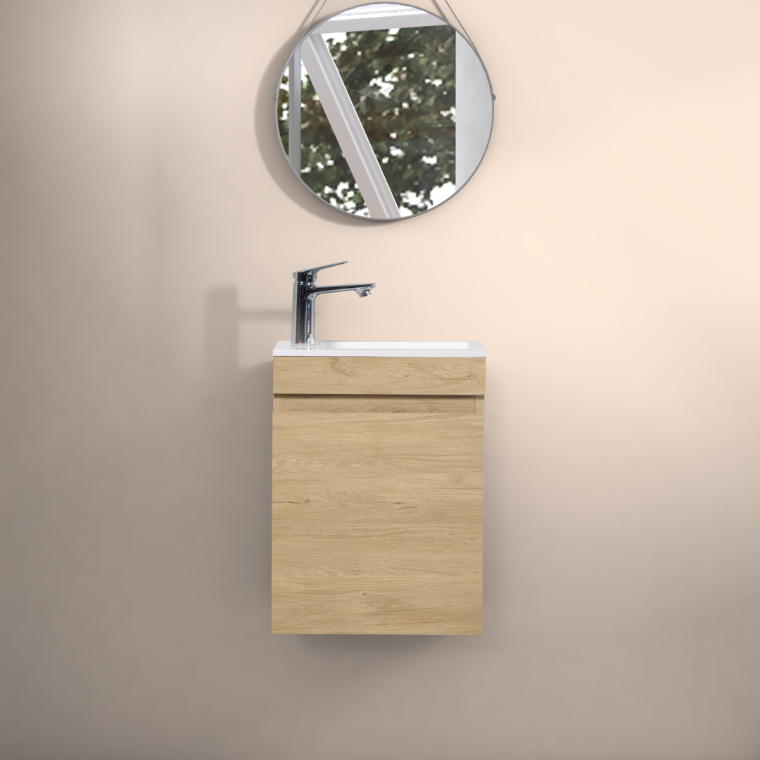 16" Floating Bathroom Vanity With Sink, Wall Mounted Small Bathroom Storage Vanity Cabinet With Resin Top Basin And Soft Close Doors, Natural Oak 24V11 16No Oak Plywood