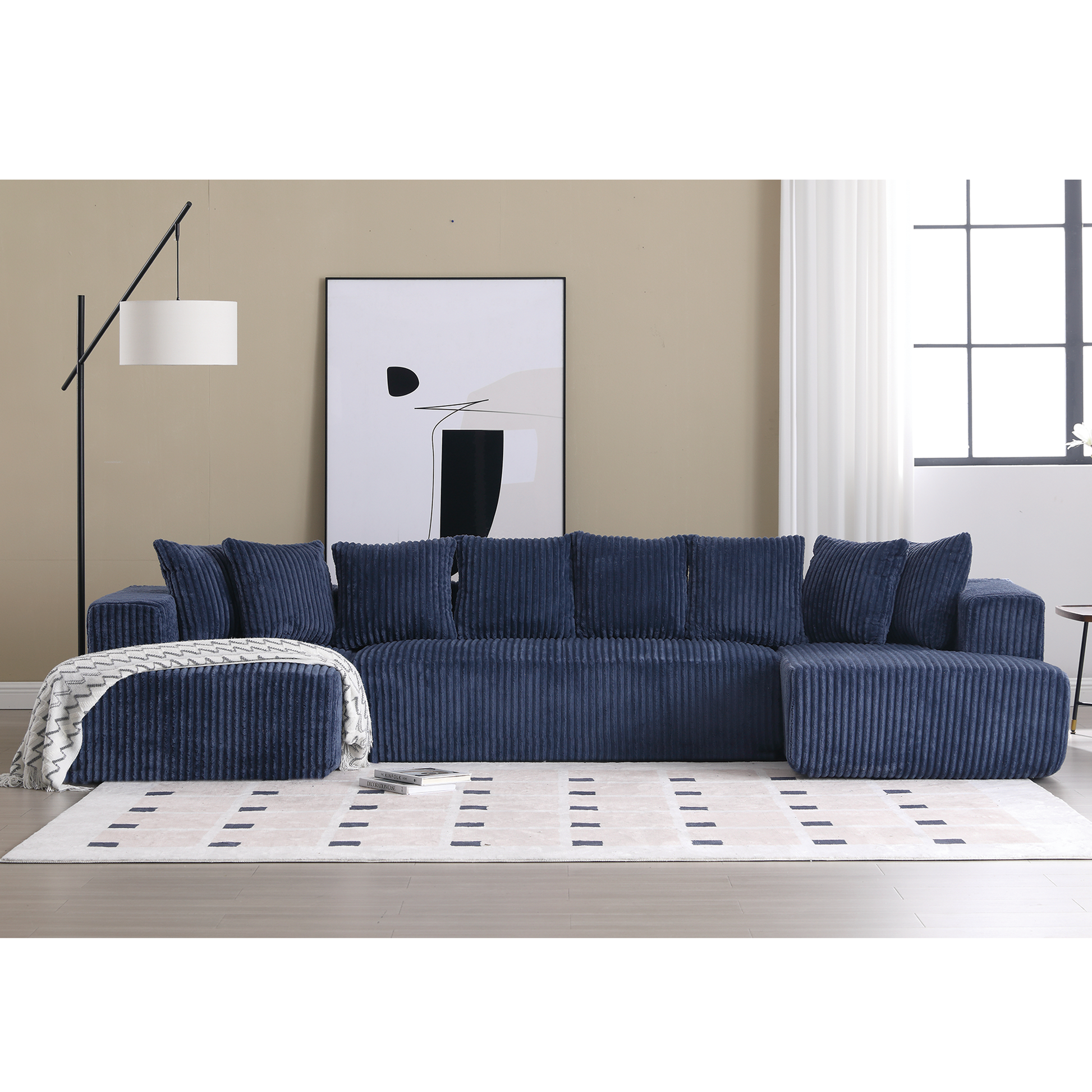 Arrived 131'' Modular Sectional Couch, U Shaped Sofachaise Lounge, Striped Fabric,Upholstered 4 Seater Couch For Living Room, Bedroom, Free Combination Sofa Corduroy , Blue Blue Polyester Primary Living Space Soft Modern Square Arms Foam Upholstered 4