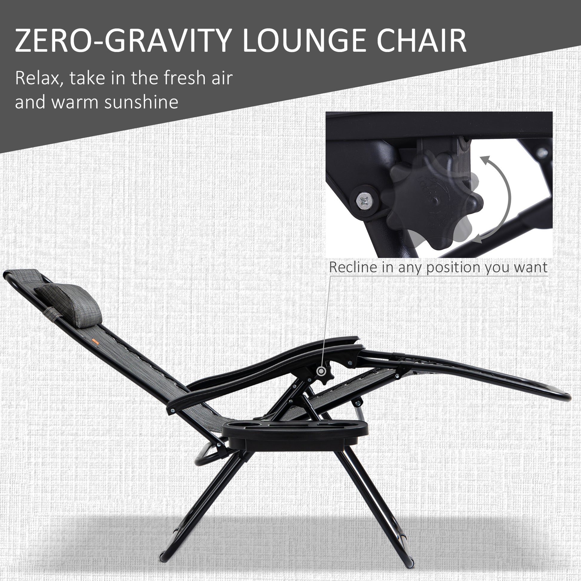 Outsunny Zero Gravity Chair Set With Side Table, Folding Reclining Chair With Cupholders & Pillows, Adjustable Lounge Chair For Pool, Backyard, Lawn, Beach, Gray Grey Steel