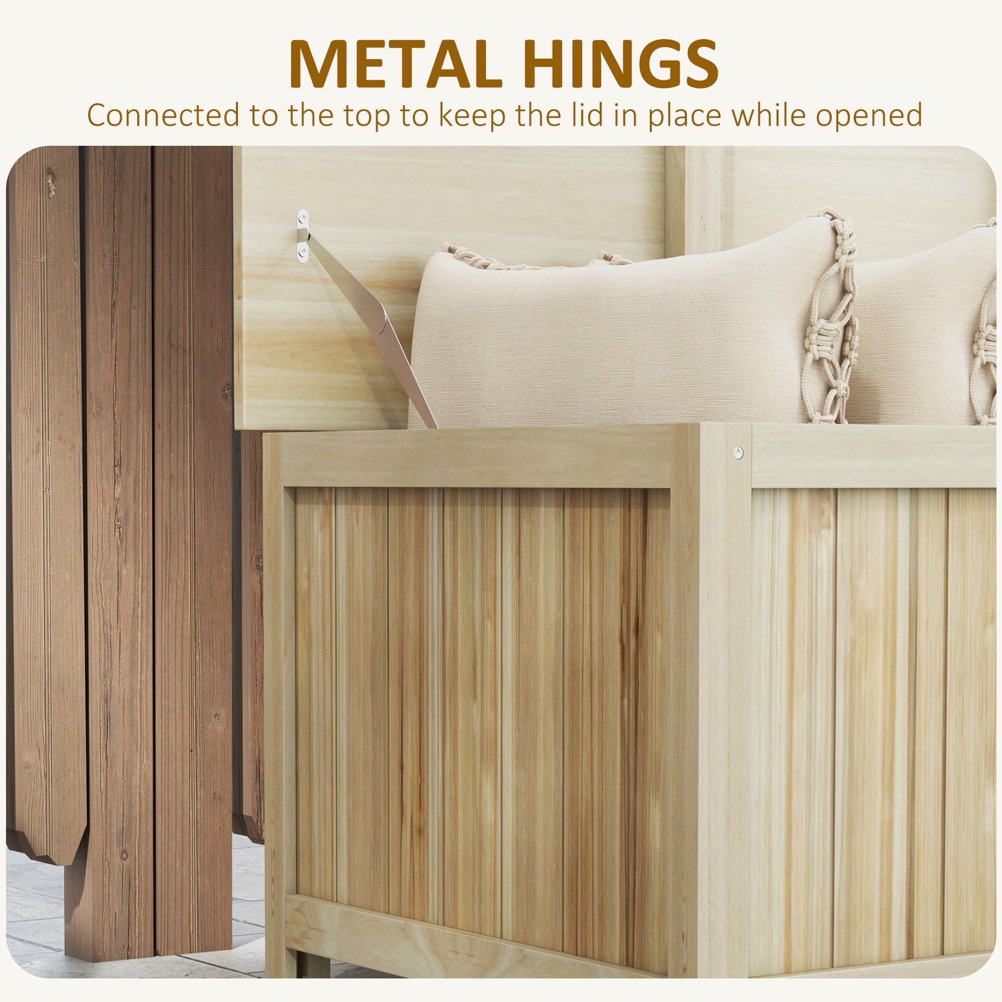 Outsunny 45.5 Gallon Outdoor Storage Box, Wooden Deck Box Garden Storage Container For Balcony, Porch, Poolside Natural Wood