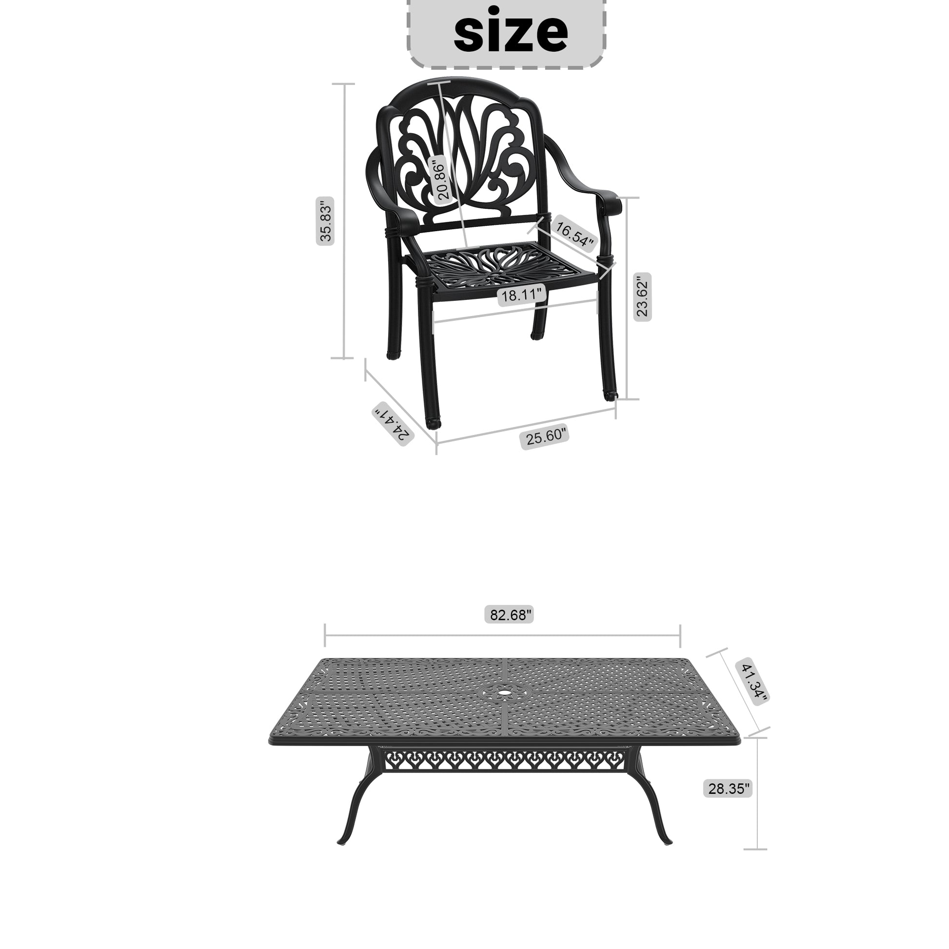 Cushions In Random Colors 7 Piece Set Of Cast Aluminum Patio Furniture With Cushions Yes Dining Set Black Seats 6 Rust Resistant Frame Water Resistant Cushion Garden & Outdoor Complete Patio Sets Aluminium
