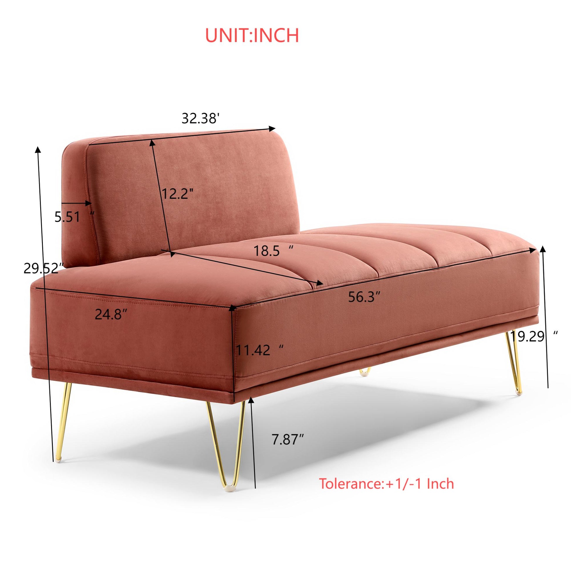 56.3"Inch Width Modern End Of Bed Bench,Velvet Fabric Upholstered 2 Seater Sofa Couch Entryway Ottoman Bench, Fuzzy Sofa Stool Footrest ,Window Bench With Gold Metal Legs For Bedroom, Living Room,Rose Rose Velvet Primary Living Space Modern Foam Velvet 2