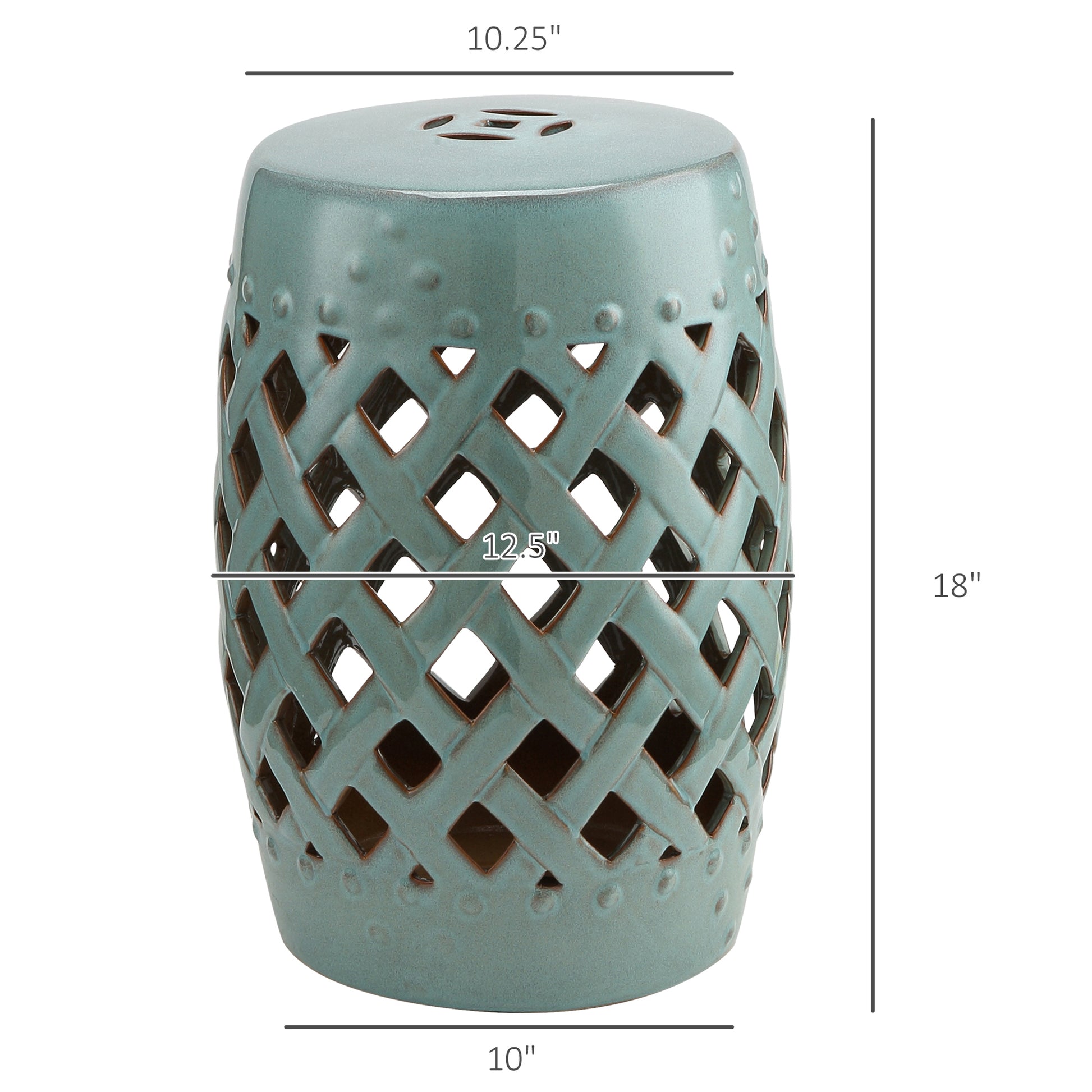 Outsunny 13" X 18" Ceramic Garden Stool With Woven Lattice Design & Glazed Strong Materials Decorative End Table, Antique Blue Blue Porcelain
