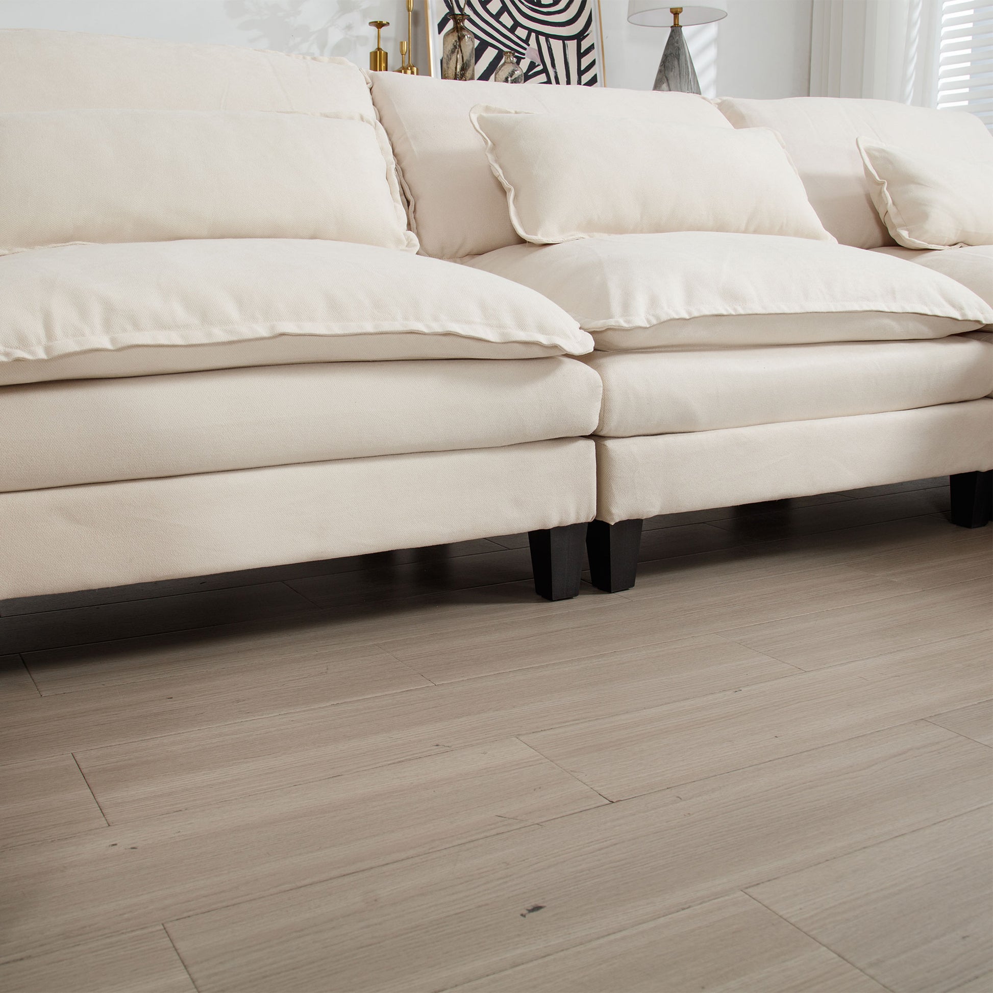 154.8" Oversized Modular Sofaice Velvet Large U Shaped Couch Comfy Upholstered 4 Seat Sofa With 2 Ottoman, 4 Lumbar Pillow, Deep Seat Couch For Living Room Beige Wood Primary Living Space Modern Foam Polyester 6 Seat