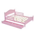 Full Size Wood Platform Bed With Guardrails On Both Sides And Two Storage Drawers ,Pink Full Pink Wood