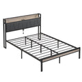 Full Size Metal Platform Bed Frame With Upholstery Storage Function Headboard And Usb Liner And Footboardno Box Spring Needed, Large Under Bed Storage, Easy Assemble Full Beige Black Metal & Wood