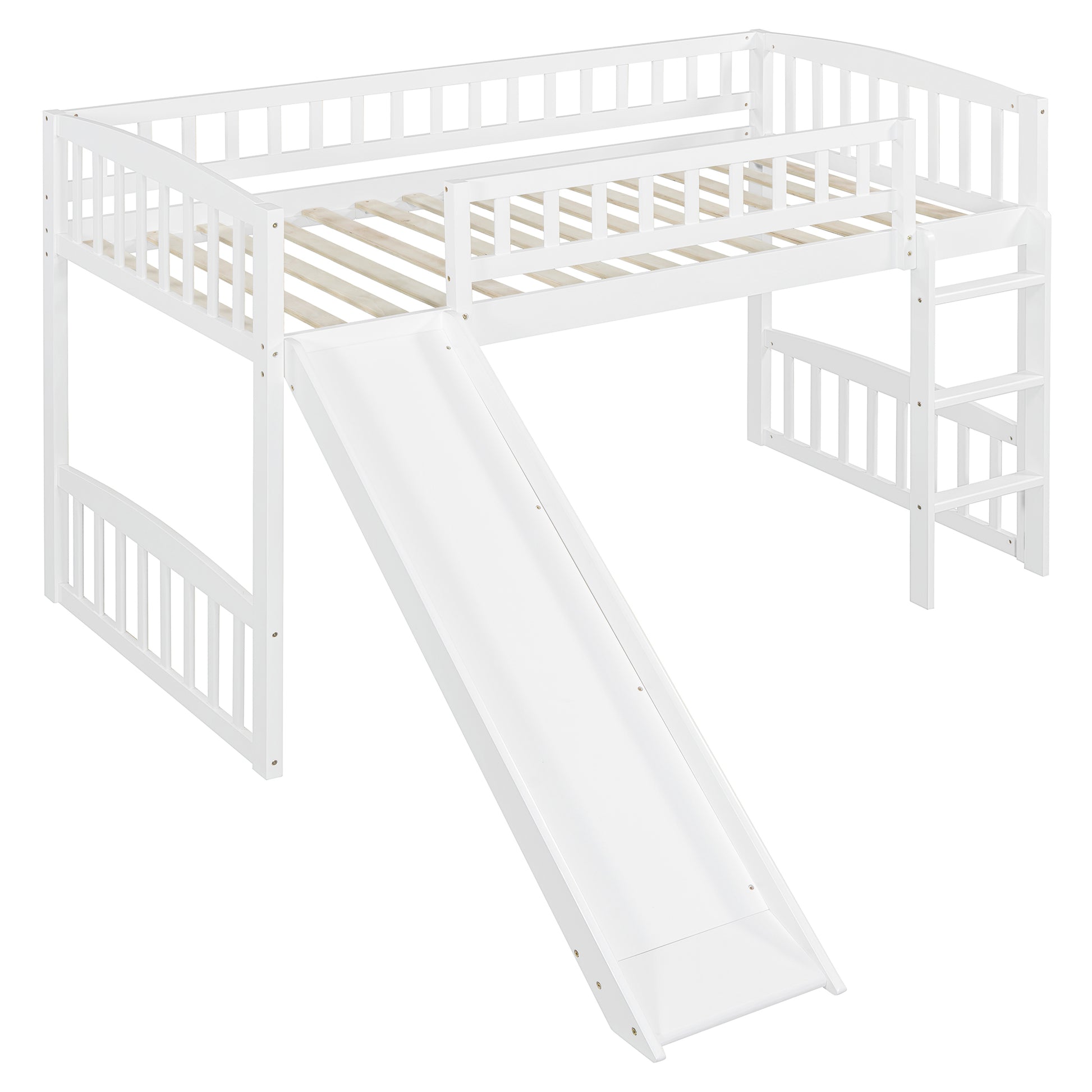 Twin Size Loft Bed With Slide And Ladder, White Old Sku: Lt000504Aak White Solid Wood