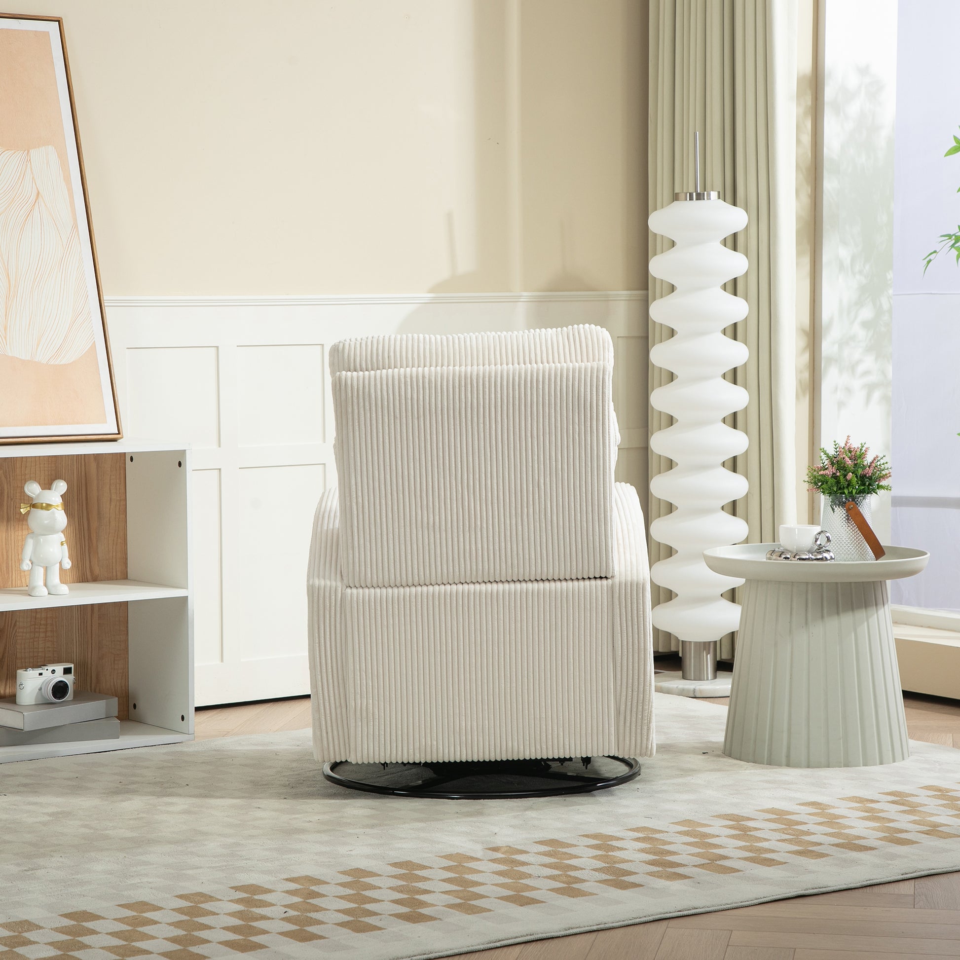 Jiada Upholstered Swivel Glider.Flannel Fabric.Rocking Chair For Nursery In Beige.Modern Style One Left Bag Beige Primary Living Space Foam Fabric Metal