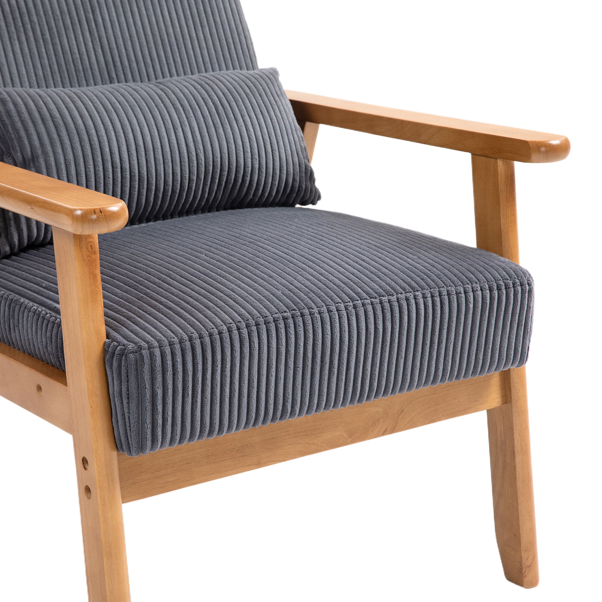 Leisure Chair With Solid Wood Armrest And Feet, Leisure Chair, Wood Frame, Velvet, L, Solid Rubber Wood Legs, Mid Century Modern Accent Chair, For Living Room Bedroom Studio Chair,Two Packs Dark Gray Corduroy