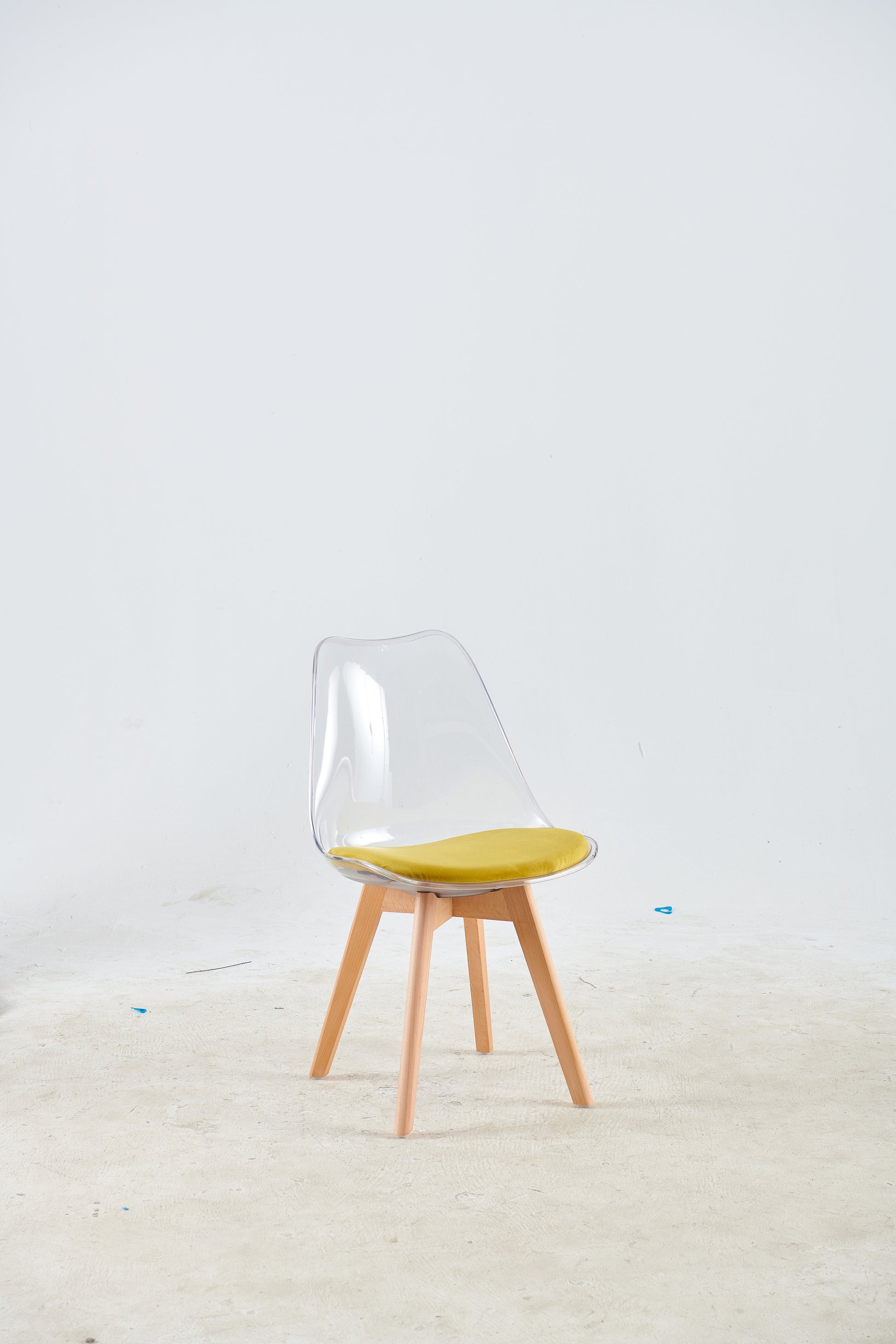 Wood Leg And Transparent Back Chair,Set Of 4,Dining Chair,Coffee Chair Transparent Wood Plastic