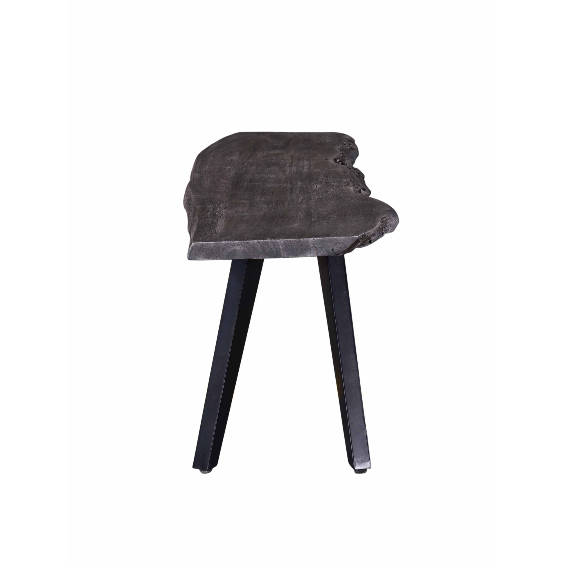 60 Inch Modern Dining Bench, Acacia Wood Table, Live Edge, Iron Legs, Gray, Black Black Gray Gray Dining Room Modern Acacia Iron Acacia Wood