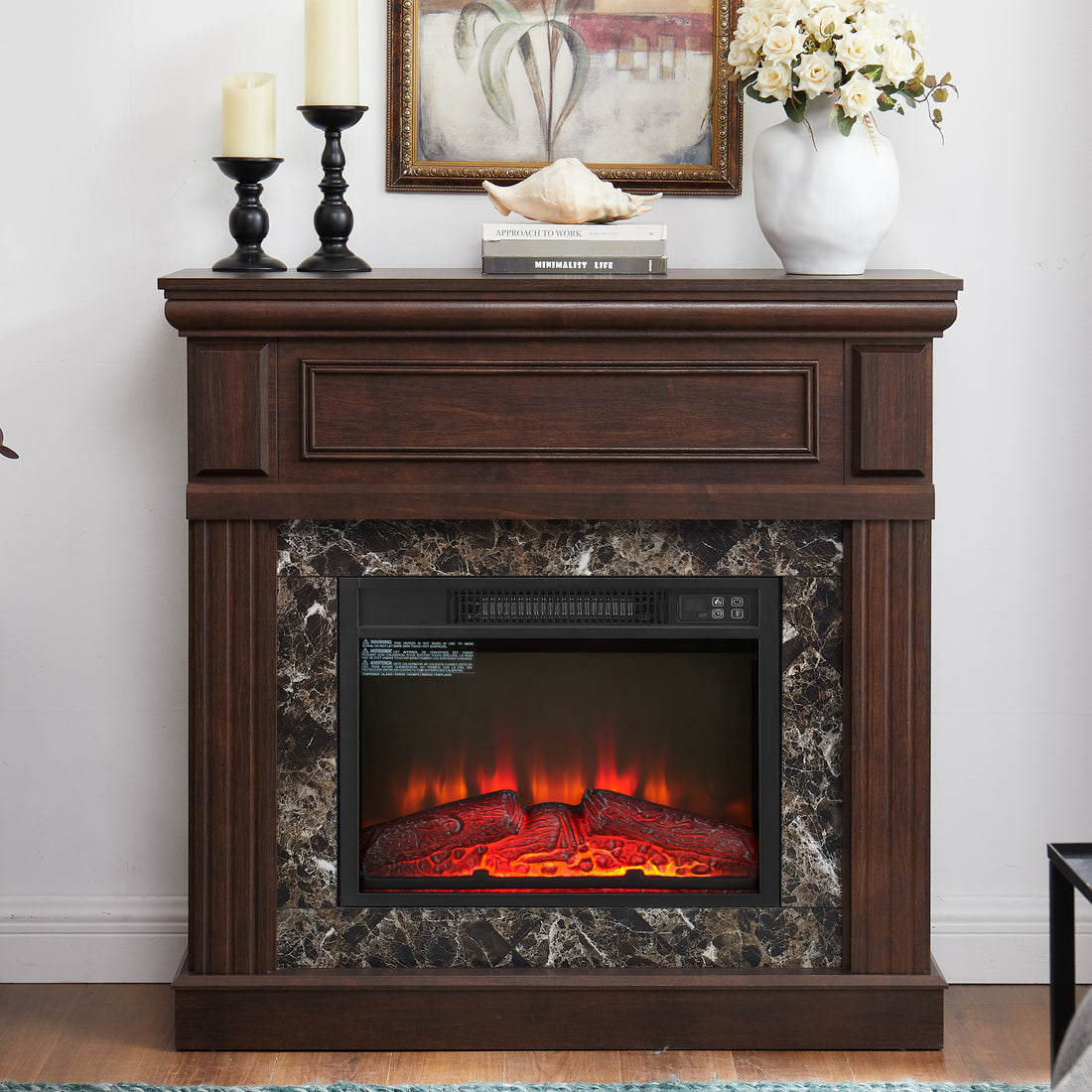Electric Fireplace With Mantel,Fireplace Mantel Surround With 23" Fireplace Insert, Adjustable Flame, Remote Control, Cherry,41.34"W*14"D*40"H Cherry Mdf