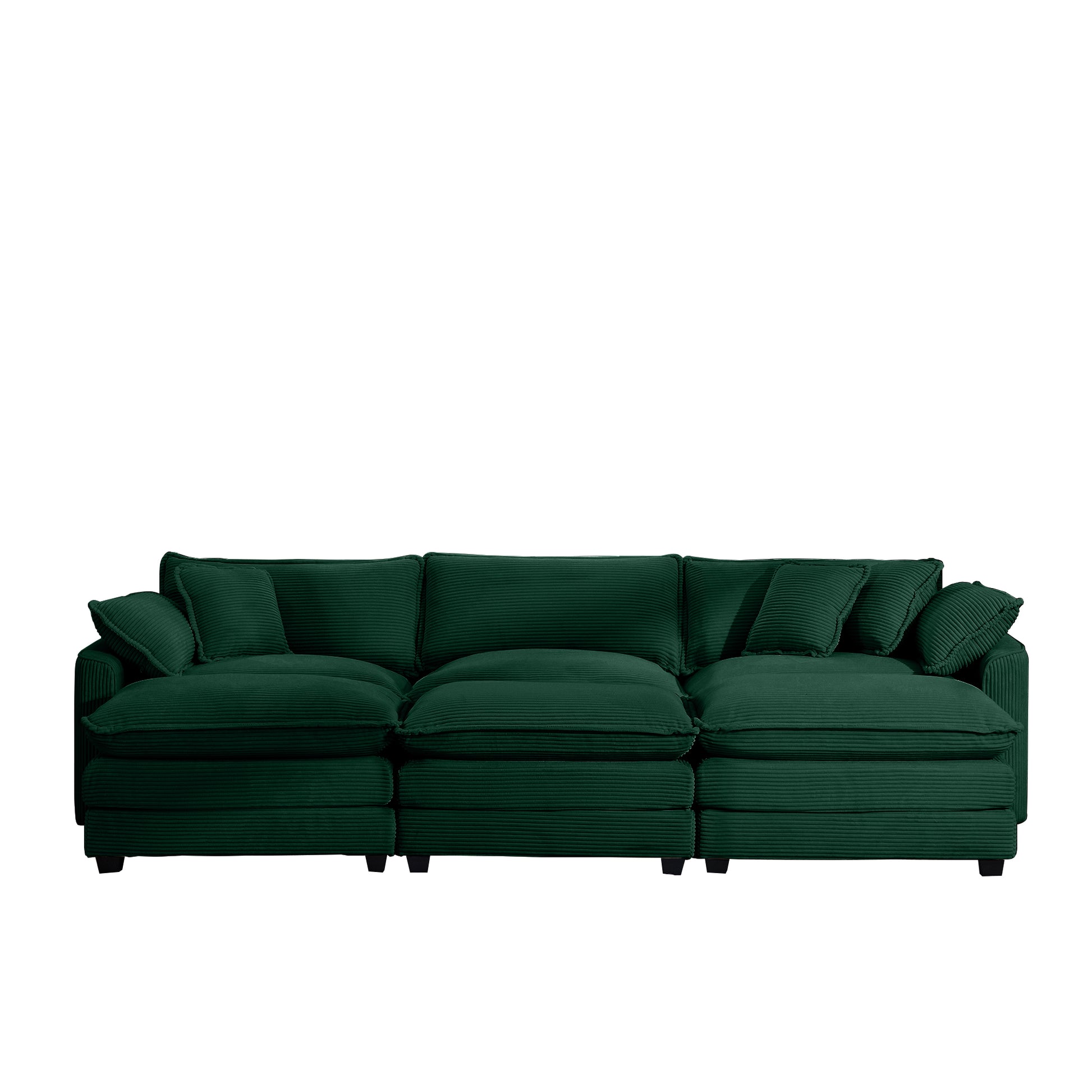 Oversized Modular Cushion Sofa, Portable Ottoman, L Shaped Corner Low Back Deep Seating Spacious Sofa Setfor Home Apartment Living Room Set, Green Corduroy Green Corduroy 3 Seat