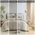 3 Piece Striped Cotton Comforter Set Taupe King Cal King Taupe Cotton