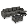 Sectional 3 Seaters Sofa ,Double Sided Multi Functional Footstool, Storage Matnon Slip Leg, Two Pillows, Velvet, Dark Grey Dark Grey Velvet 3 Seat