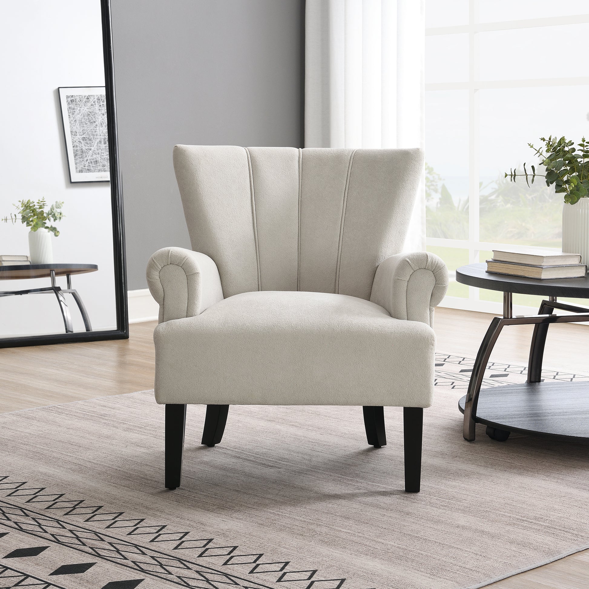 Modern Accent Living Room Chairs,Polyester Armchair Club Chair With Channel Back, Accent Chair For Living Room, Bedroom Reading Room, Soft Fabric, Wooden Leg, Light Grey Grey Primary Living Space Modern Foam Plywood