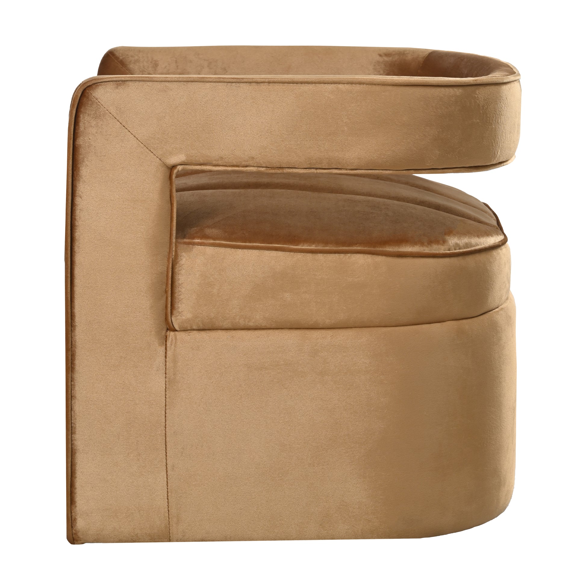 Modern Velvet Accent Chair With Ribbed Detail, Luxury Curved Fully Upholstered Accent Chair, Brown No Assembly Needed Brown Velvet