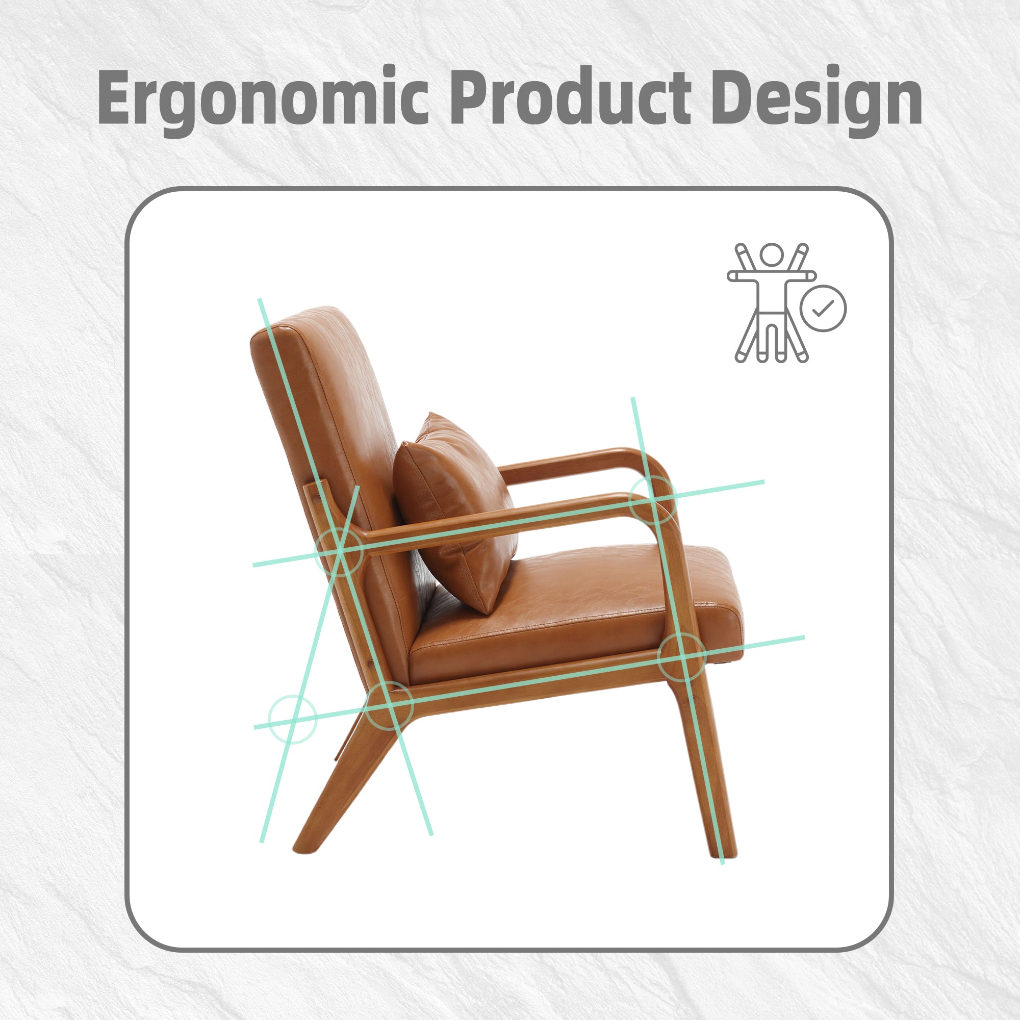 Coolmore Modern Accent Chair, Solid Wood Padding Lounge Armchairs With One Pillow For Living Room, Bedroom, Guest Room Light Brown Pu Light Brown Brown Primary Living Space Modern Rubberwood Foam Pu Leather