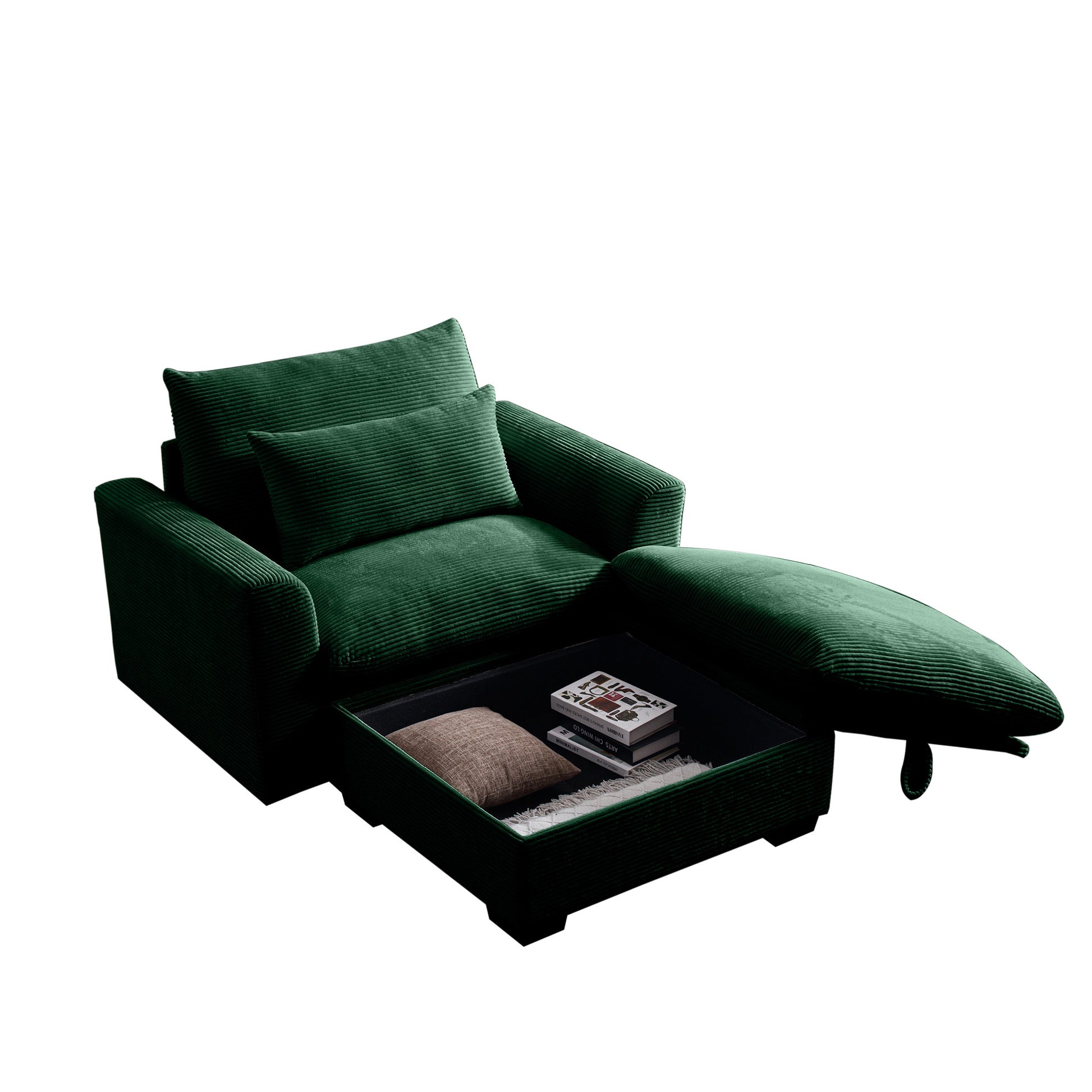Green Corduroy Sofa Couch, Modular Couch With Storage Ottoman, Couch Deep Seat Couches For Modern Living Room Apartment Office Green Corduroy 1 Seat