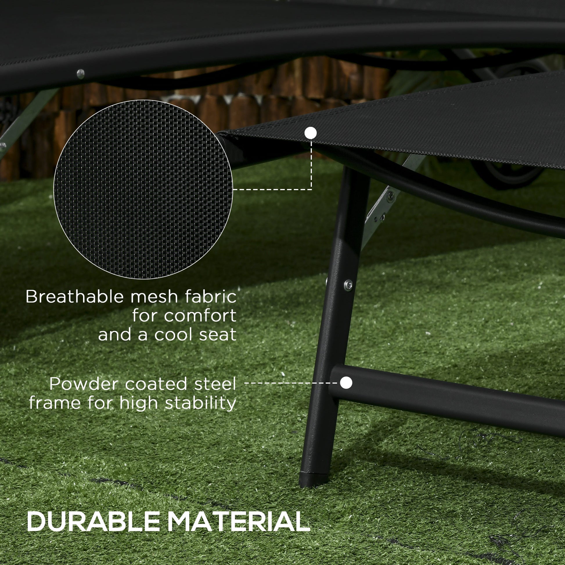 Outsunny Chaise Lounge Outdoor, 2 Piece Lounge Chair With Wheels, Tanning Chair With 5 Adjustable Positions For Patio, Beach, Yard, Pool, Black Black Fabric