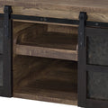 Rustic Oak And Black Coffee Table With Sliding Doors Rustic Primary Living Space Oak Rectangular Wood Metal
