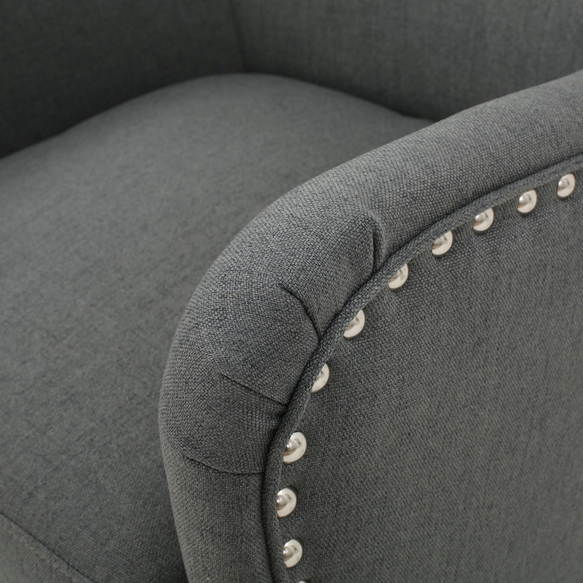 Hi Back Studded Chair,Arm Chair,Living Room, Study And Bedroom Grey Fabric